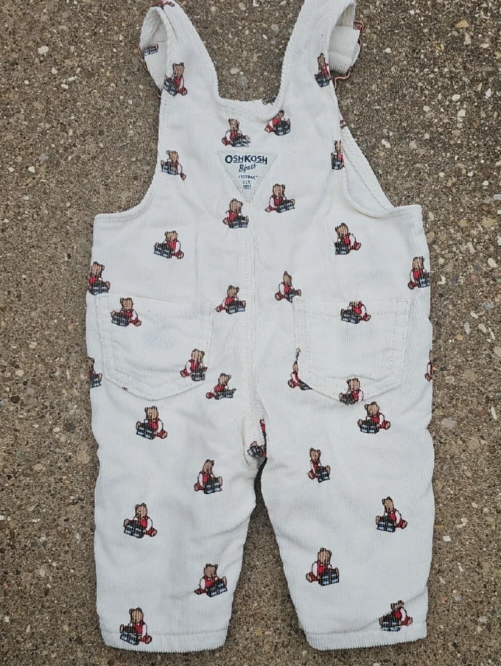 OshKosh B'gosh Cream Corduroy Teddy Bear Overalls 3m Baby Outfit